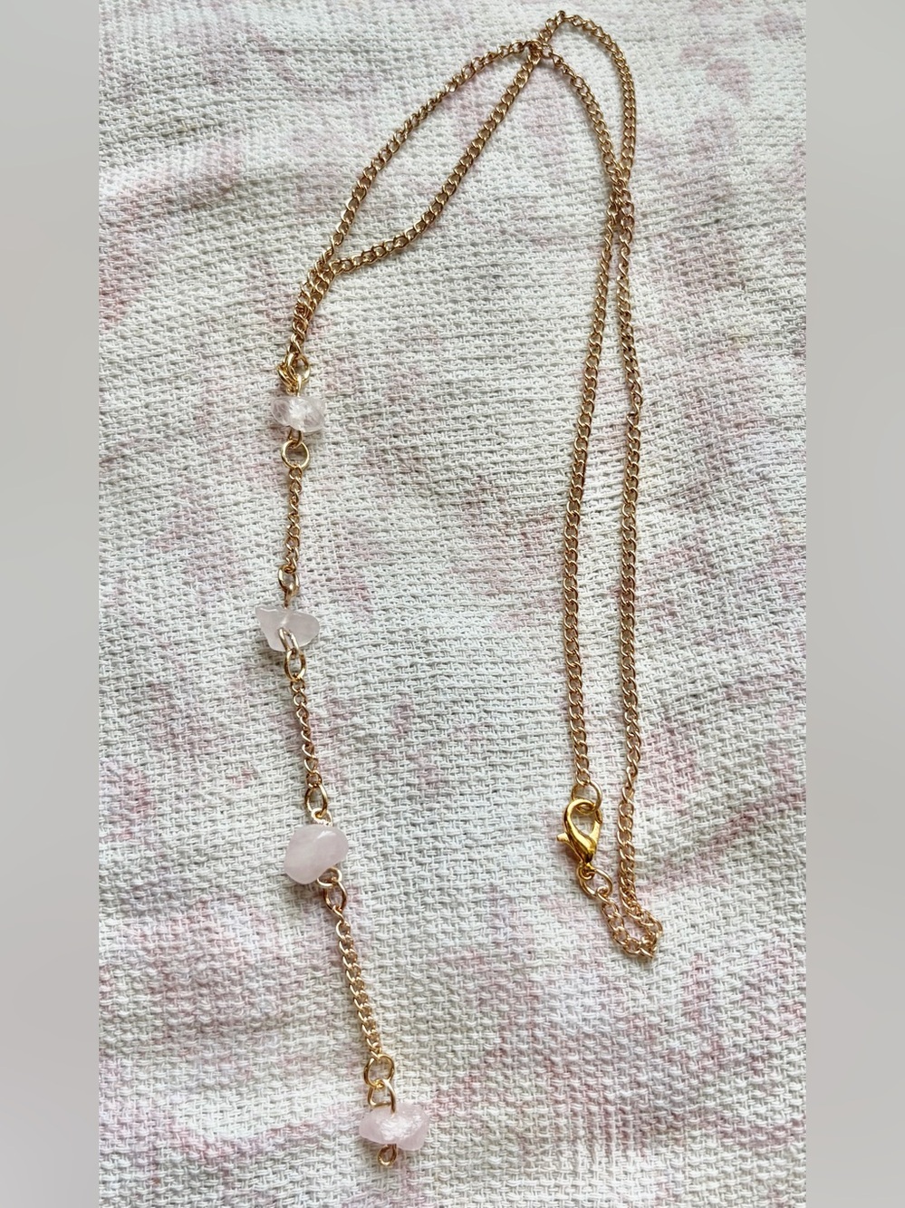 HANDMADE Gold Chain Necklace with Rose Quartz Beads - Women Jewelry